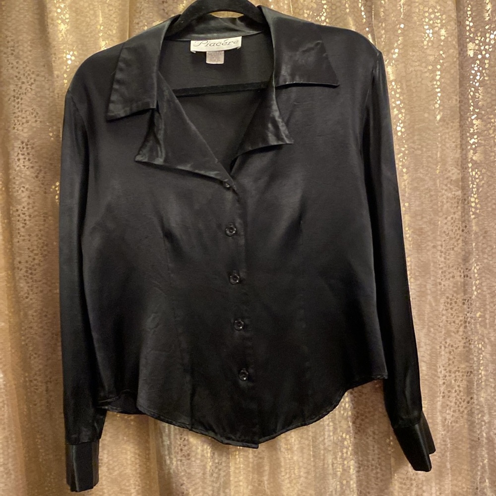 Vintage 80s or earlier black “satin” blouse.